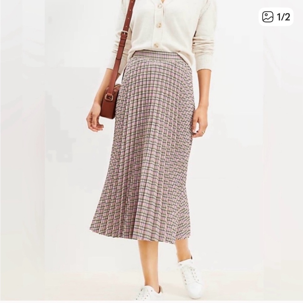 LOFT Multicolor Checkered Midi Skirt